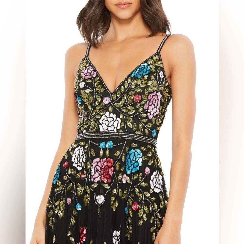 Mac Duggal | 5400 Embellished Floral Sequin Gown Black Mutli Size 4 NEW - Picture 4 of 9